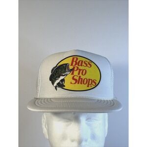 Vintage Bass Pro Shops Hat Snap Back White Logo Fishing Spellout Fish
